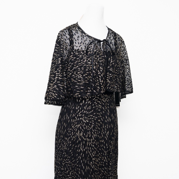 Adrianna Papell - Glitter  Evening Gown & Matching Sheer Cape - Picture 11 of 13